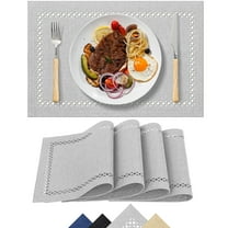 Placemats Set of 4, Yamaziot Double Layer Cloth Fabric Heat Resistant Place Mat, Washable Reversible Rectangle Dining Table Mats, Hollow Gray, 12"x18"