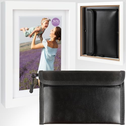 Photo Picture Frame Diversion Safe with Money Bag, 5"x7" Hidden Secret Safe Hide Hiding Safe Storage Box Compartment Stash Container Hiding Places for Valuables Cash Money Key Hider, White$$Office