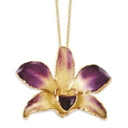 Auriga 24K Gold-trim Lacquer Dipped Purple and Yellow Real Dendrobium Orchid Gold-tone Necklace for Women 20"