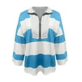 thumbnail image 4 of Sdeycui Womens Oversized Striped Shirt Color Block Sweatshirt Half Zip V Neck Y2k Tops Drop Shoulder Loose Pullover, 4 of 6