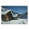 thumbnail image 1 of Winter Cutting Board, Wooden Houses on Austrian Mountains Snowy Forest Cottage Holiday Destination, Decorative Tempered Glass Cutting and Serving Board, Large Size, Brown Blue White, by Ambesonne, 1 of 1