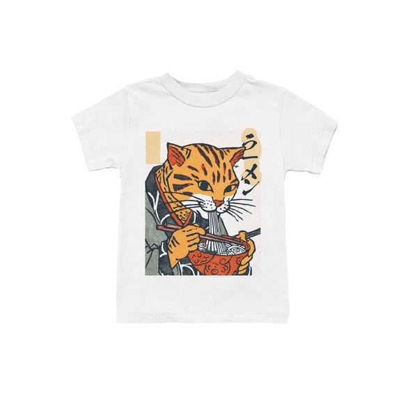 Ramen-Loving Cat Ukiyo-e Youth Youth's White T-shirt