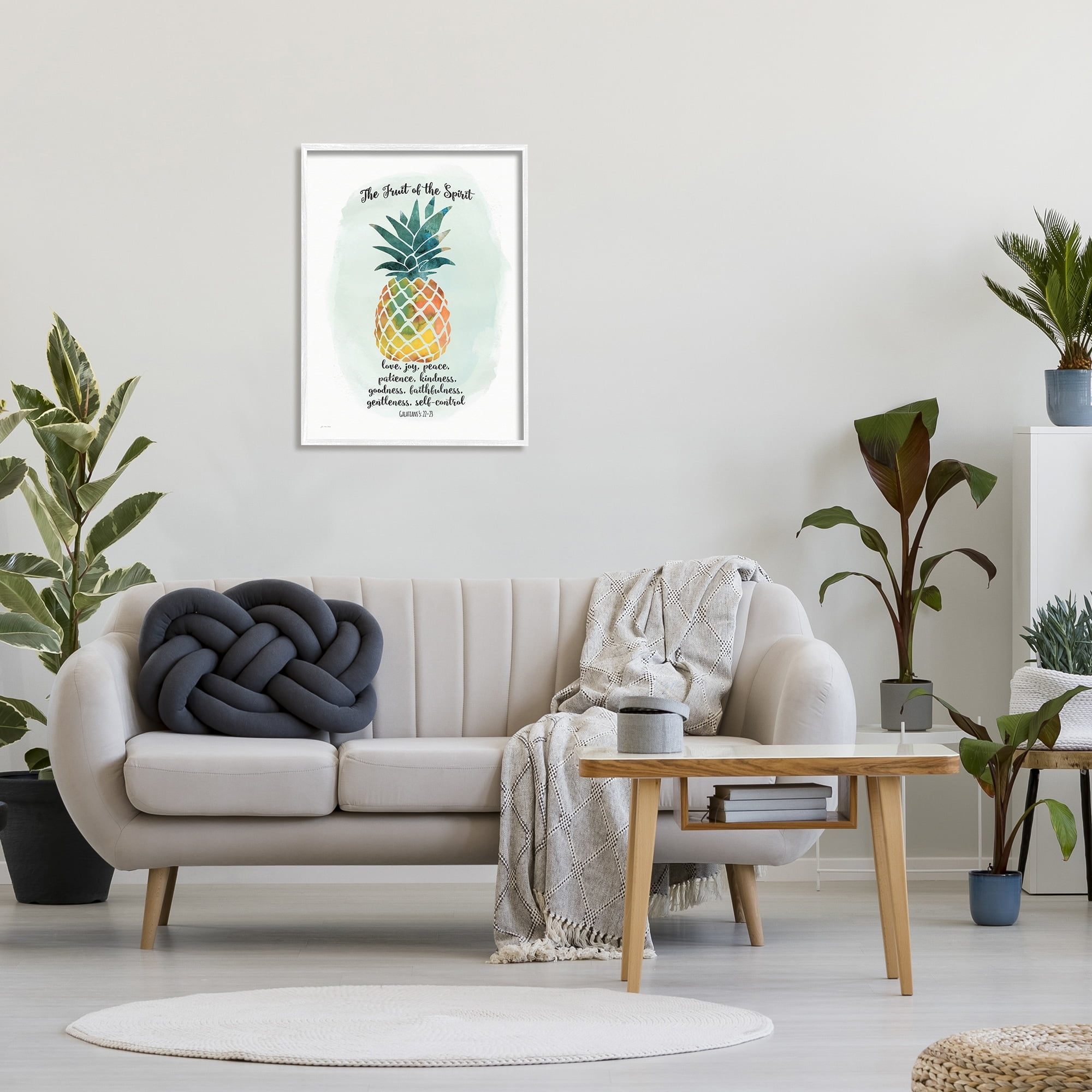 Stupell Industries The Fruit of the Spirit Multicolored Pineapple Graphic Art White Framed Art Print Wall Art, 24x30, by Jo Moulton