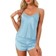 thumbnail image 1 of Conjuntos de pijamas de satén para mujeres INSPIRE CHIC, top de tirantes con pantalones cortos, 2 piezas, ropa de dormir, conjunto de pijama de seda, M, azul claro, 1 of 6