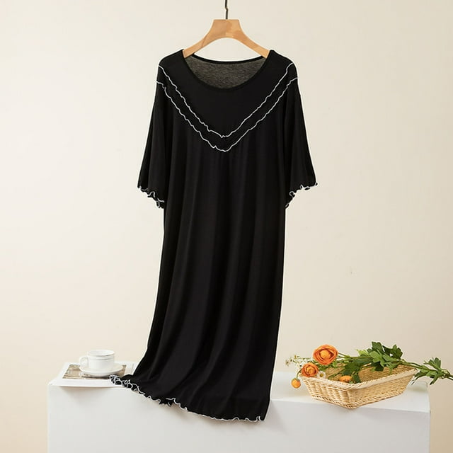 Karight Women's Round Neck Solid Color With Chest Cushion Loose And Comfortable Plus Size Home Skirt