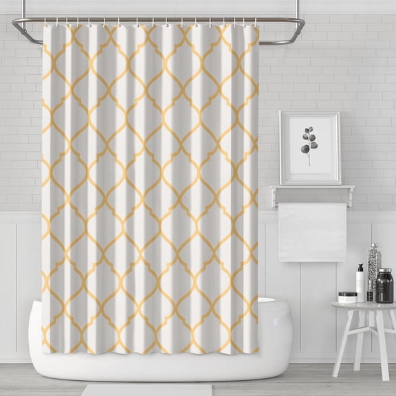 Yellow Geometric Quatrefoil Pattern Shower Curtain 72"x72" ,Bathroom Decorative Shower Curtains Set with 12 Hooks,Modern Waterproof Washable Shower Curtain