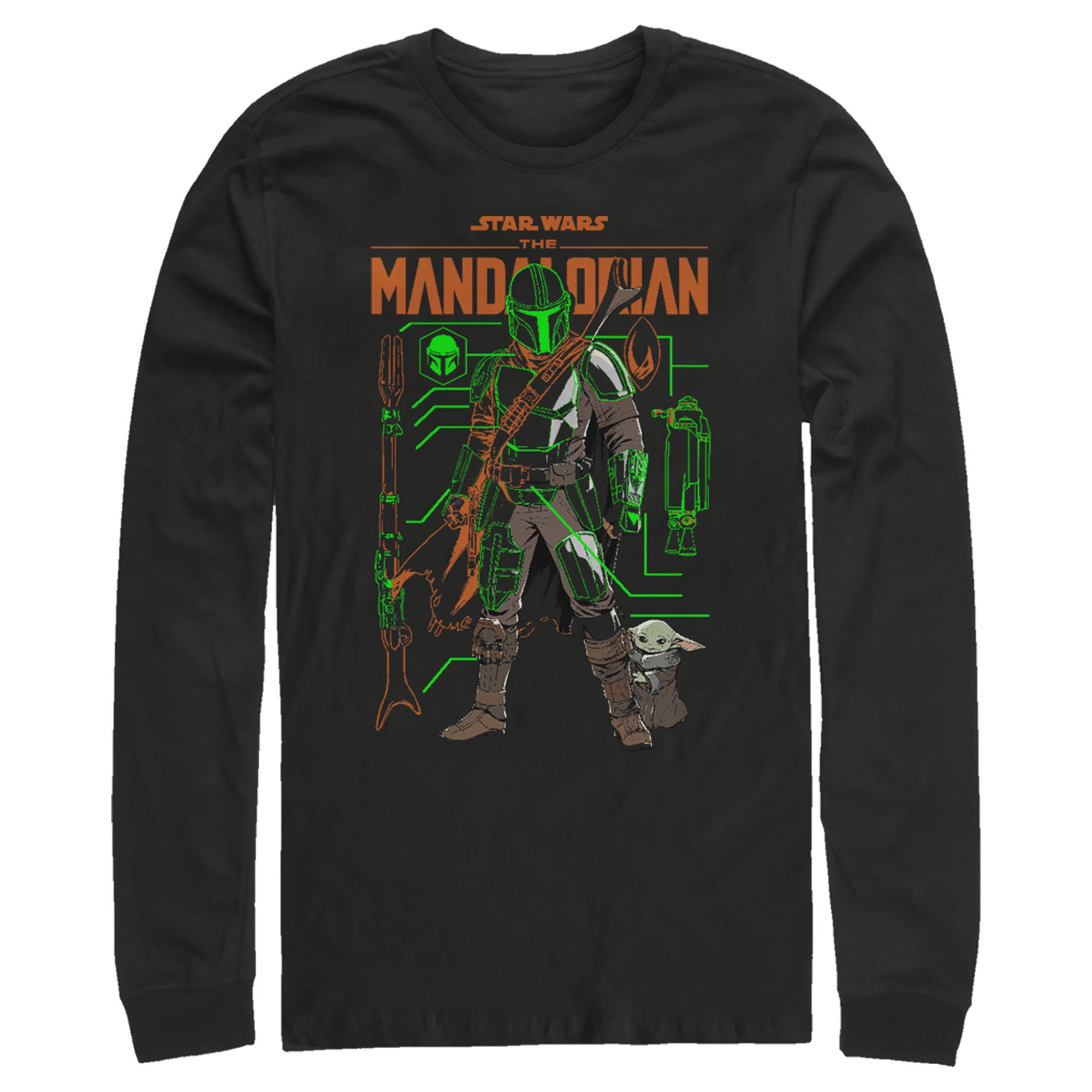 Men's Star Wars The Mandalorian Duo Schematics  Long Sleeve Shirt Black Small