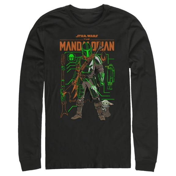 Men's Star Wars: The Mandalorian Duo Schematics Long Sleeve Shirt Black Large