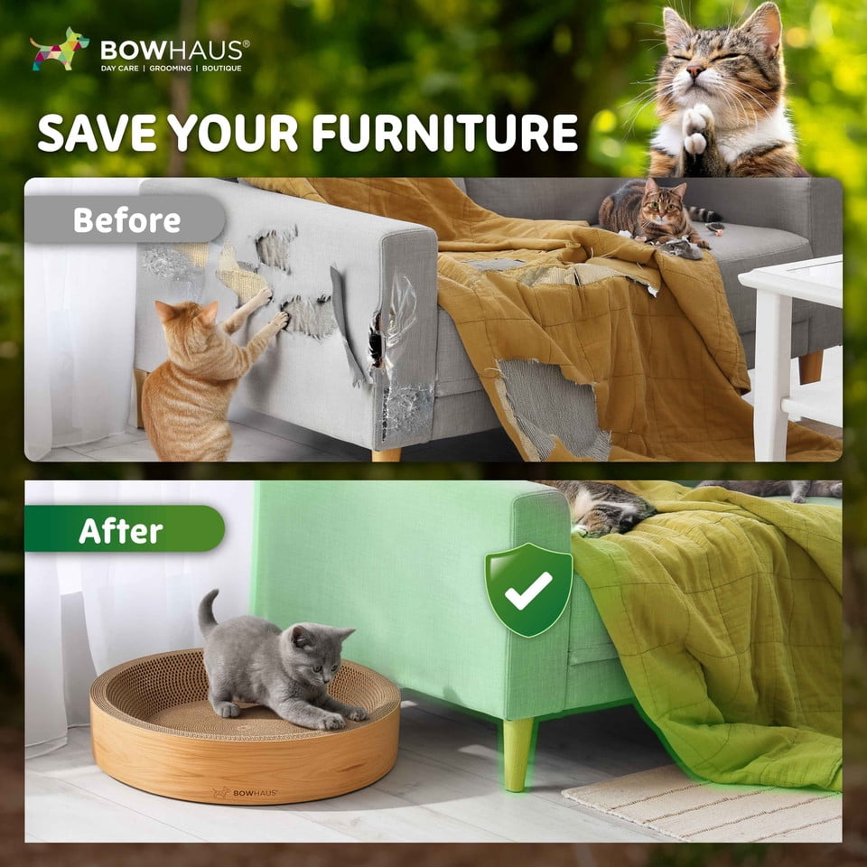 CAPHAUS Cat Scratch Bowl, Reversible Cardboard Round Cat Scratcher Bed for Indoor Cats, Durable Circle Cat Scratcher, Cardboard Scratch Pad Lounge, Furniture Protector