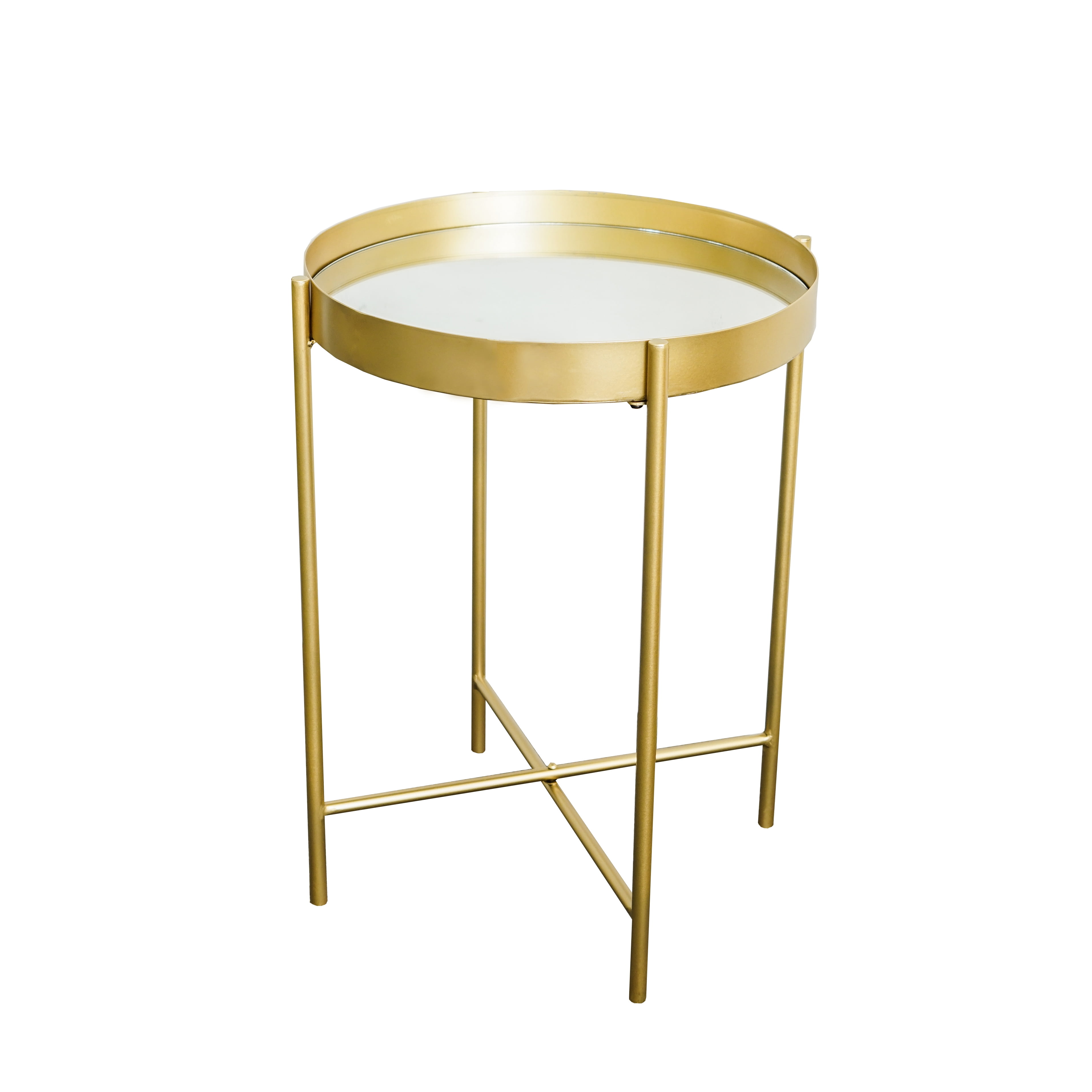 19" Round End table Gold metal frame circle mirrorred end table for