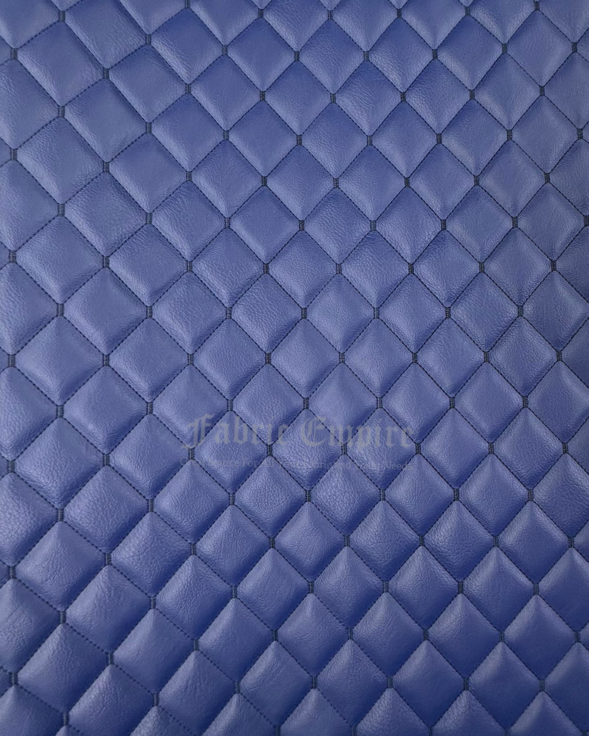 Vinyl Quilted Foam Fabric w 3/8" Foam Backing Upholstery / 52" Wide/Sold by Yard/ Stain Resistant, Water-Resistant, Faux Leather, Outdoor Cushions Seats (Blue w Hq Black Thread Yarn, Diamond 2"x3")