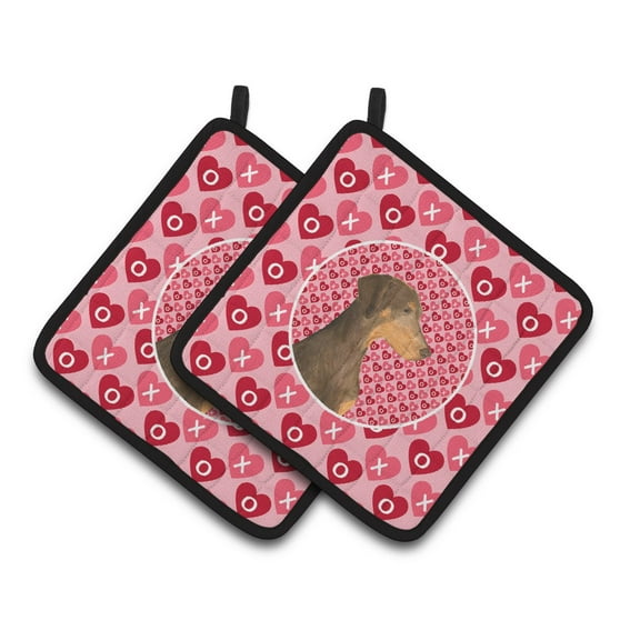 Caroline's Treasures Doberman Hearts Love and Valentine's Day Portrait Pair of Pot Holders