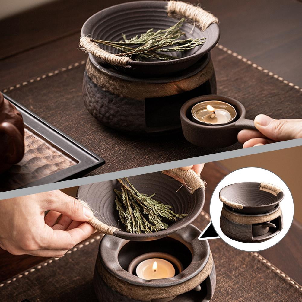 Rustic Ceramic Aromatherapy Burner with Jute Rope Handles - Essential Oil Diffuser & Incense Holder for Home & Office Ambiance