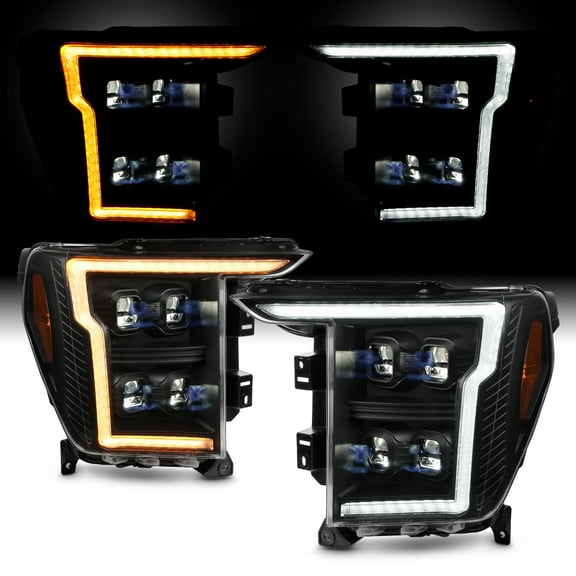AKKON - Fit 2021-2023 Ford F150 Halogen Type LED Running Switchback Sequential Signal Quad Projector Black Headlights Pair