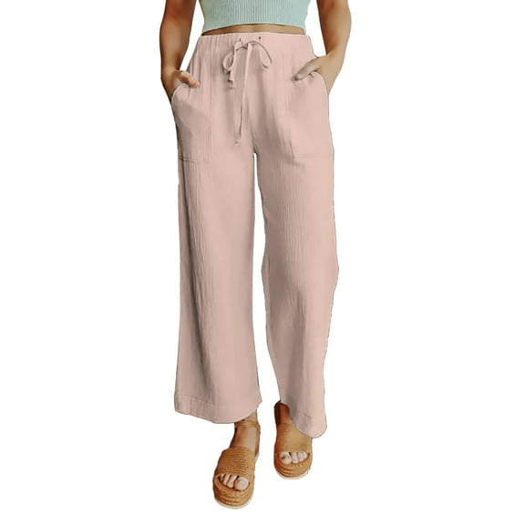 Women's Elastic Waist Tie Wide Leg Pants Patch Pants Fashion Casual Ladies Pants