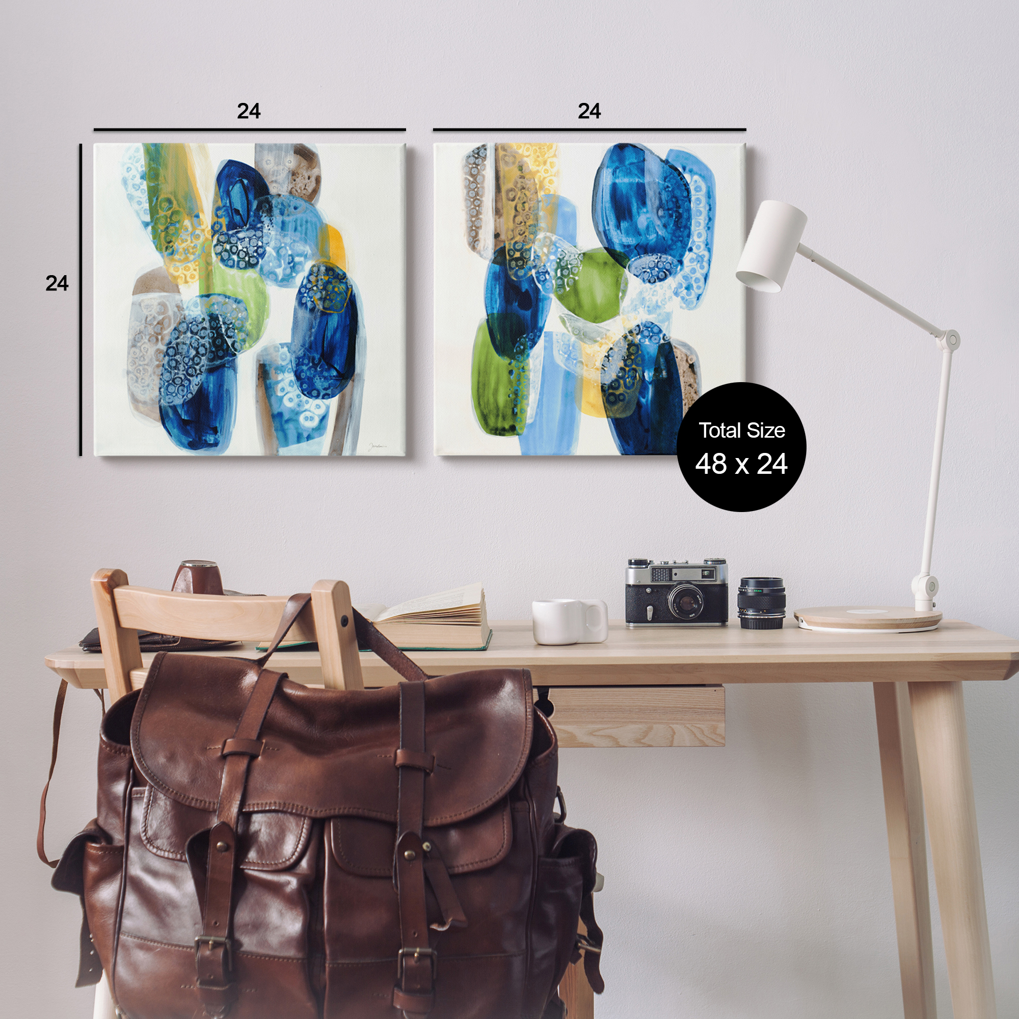 Stupell Industries Abstract Blue Pebbles Abstract Painting Gallery Wrapped Canvas Print Wall Art, 24 x 24, Set of 2