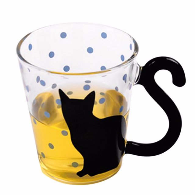 Bangcool Tasse en Verre avec Poignée en Forme de Queue de Chat, Tasse à Thé, Tasse à Café