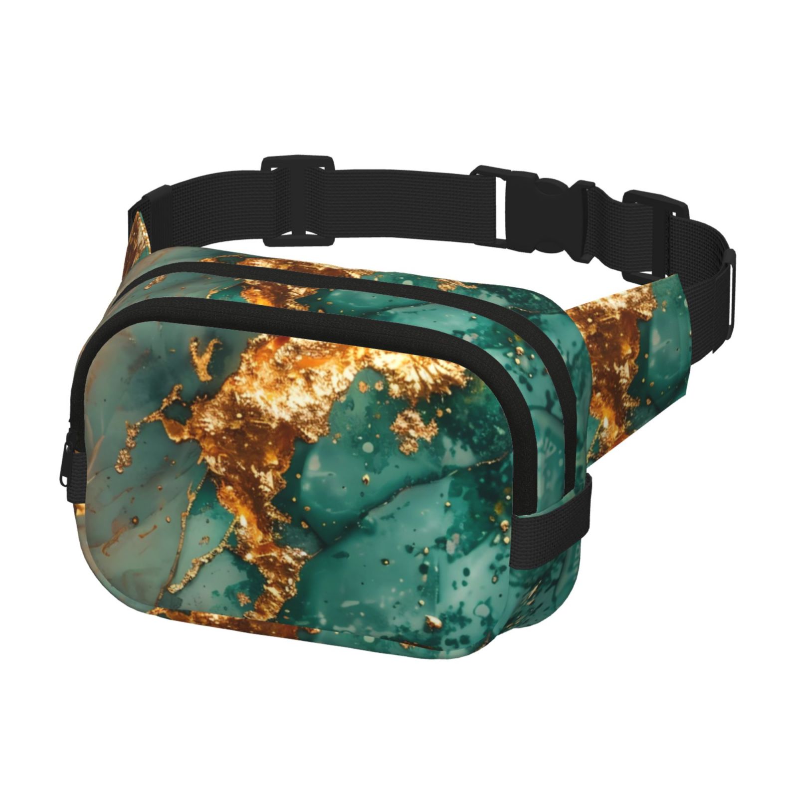Kuqiui Emerald Color Gold Marble Print Fanny Packs for Women Cross Body Waist Bag Fashionable Fanny Pack Designer Workout Hiking Waist Pack Running Travel Gym