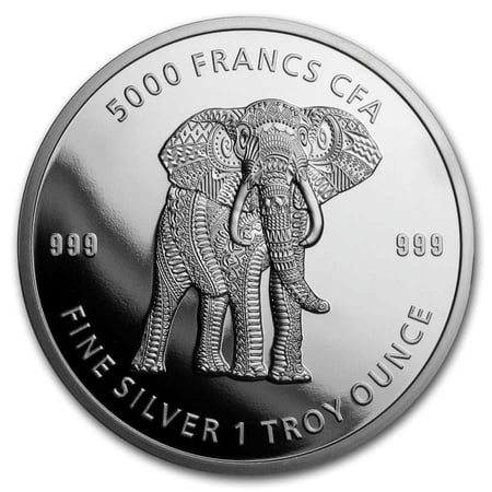 2019 Chad 5000 Franc Mandala Elephant 1 oz Silver BU