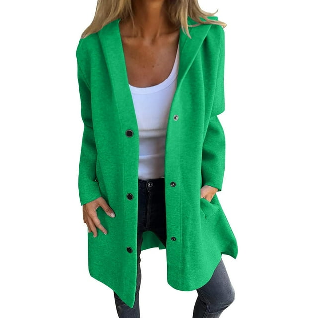 Swstbby Soldes d'Automne! Vestes d'Automne pour Femmes, Sweat à Capuche Automne et Hiver pour Femmes Manches Longues Amples Veste Couleur Unie Décontractée Manteau Vert G