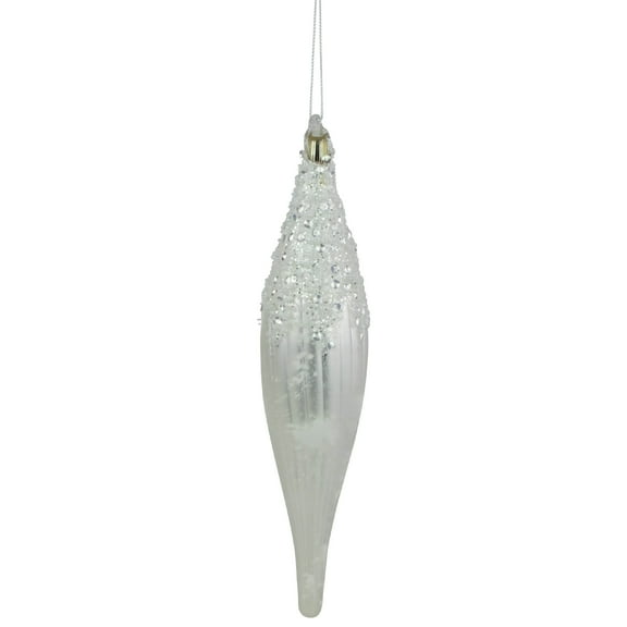 Northlight 9.5" Matte White Sequin and Glitter Finial Glass Christmas Ornament