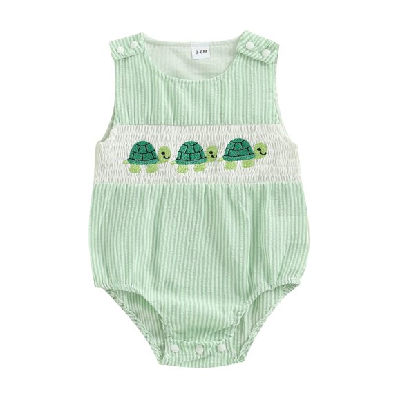 BemeyourBBs Newbor Baby Boy Summer Outfit Animal Overalls Octopus Turtle Smocked Romper One Piece Sleeveless Stripes Gingham Plaid Bodysuit Cute Infant Clothes