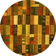 thumbnail image 1 of Ahgly Company Machine Washable Indoor Round Abstract Yellow Contemporary Area Rugs, 8' Round, 1 of 4