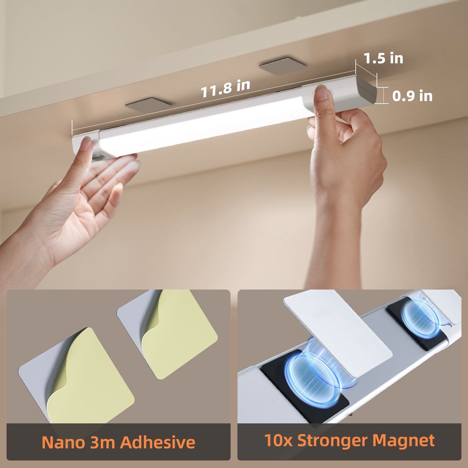 EZVALO 6-Pack 11.8'' Under Cabinet Lighting, 50 LED Motion Sensor Closet Lights, USB Rechargeable Wireless Cabinet Lighting, 3 Color Temps Magnetic Light for Kitchen, Pantry