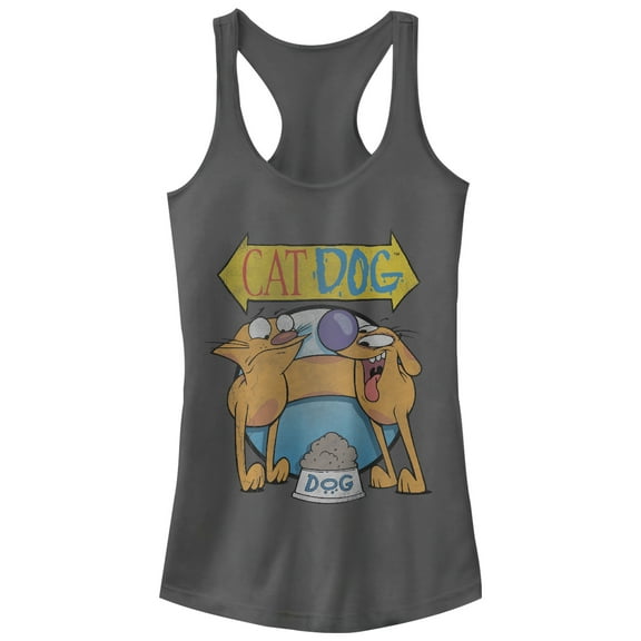 Junior's CatDog Food Fight Racerback Tank Top Charcoal Small
