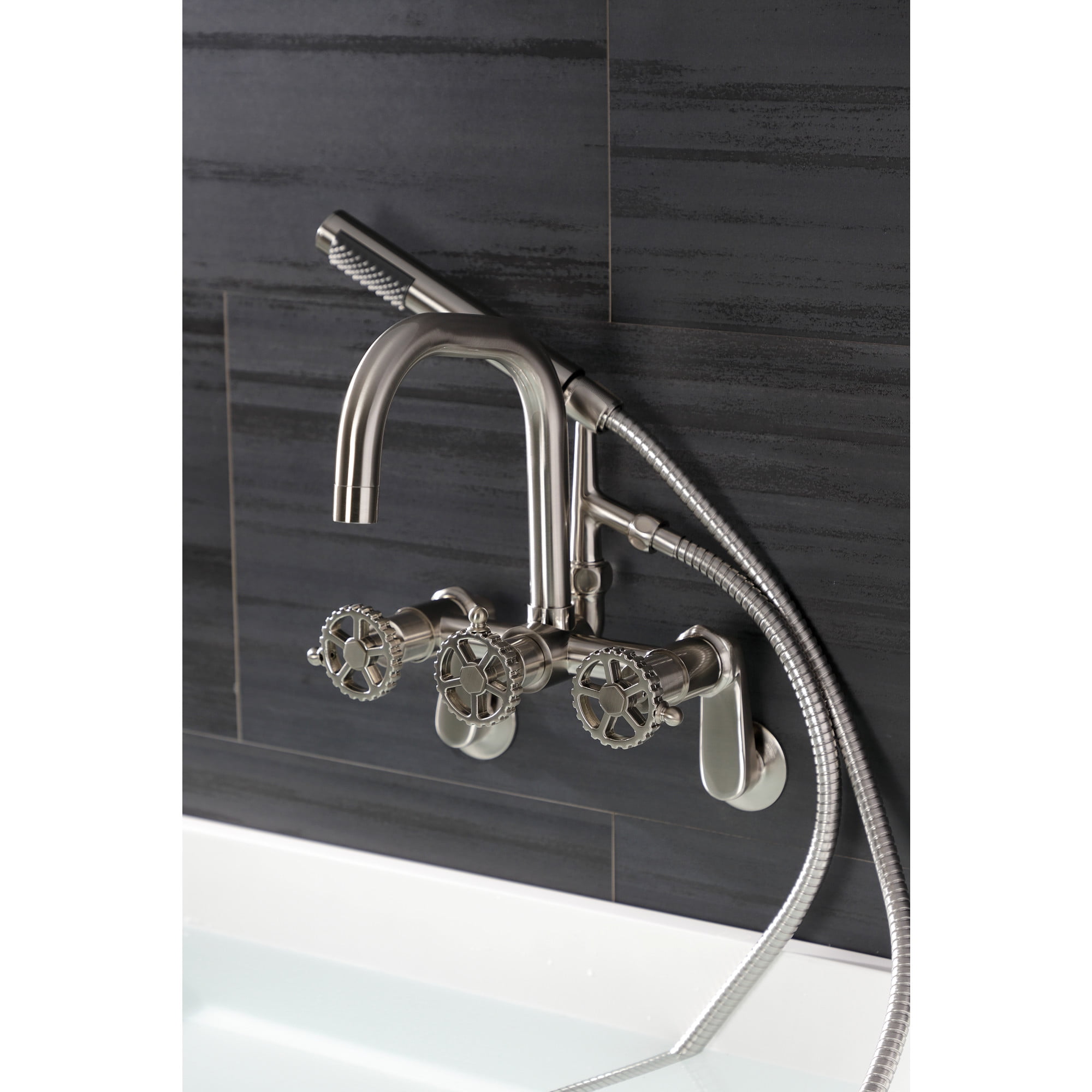 Kingston Brass AE8458CG Fuller Wall Mount Clawfoot Tub Faucet, Brushed Nickel