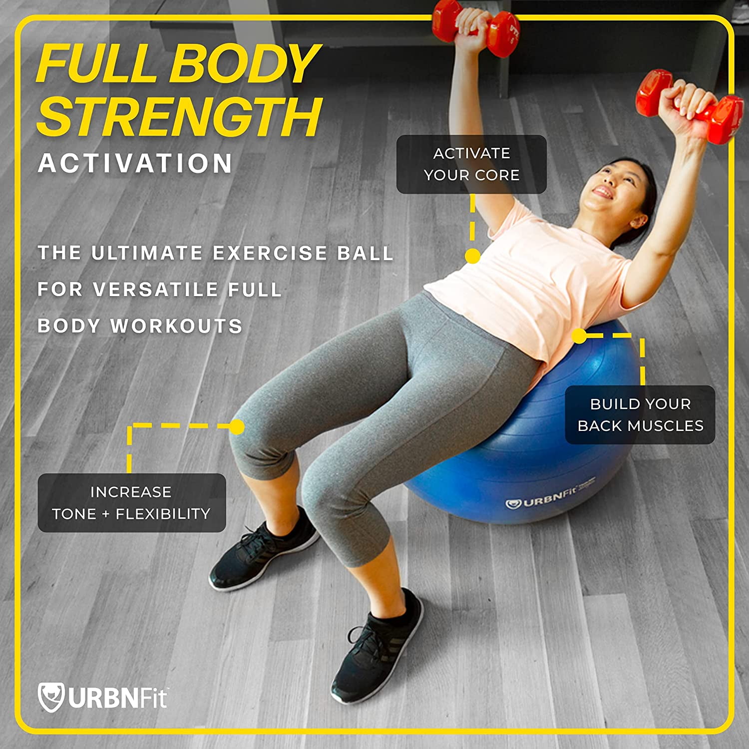 URBNFit Anti Burst Exercise Ball for Fitness Stability Balance