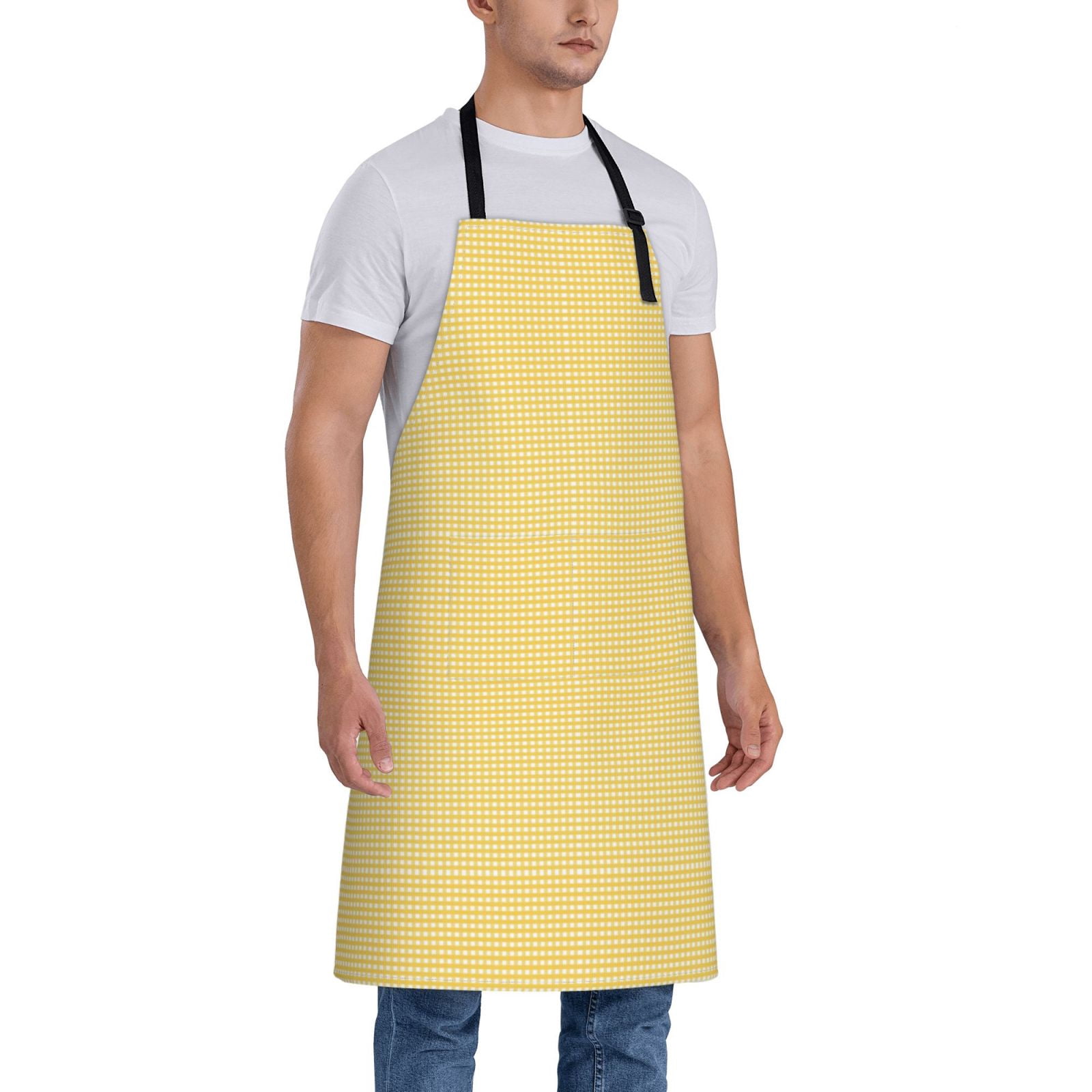 Kdxio Yellow Gingham Apron with Pockets Adjustable Kitchen Aprons for Men Women Waterproof Aprons for Cooking,Drawing,Crafting, Baking Household Cleaning