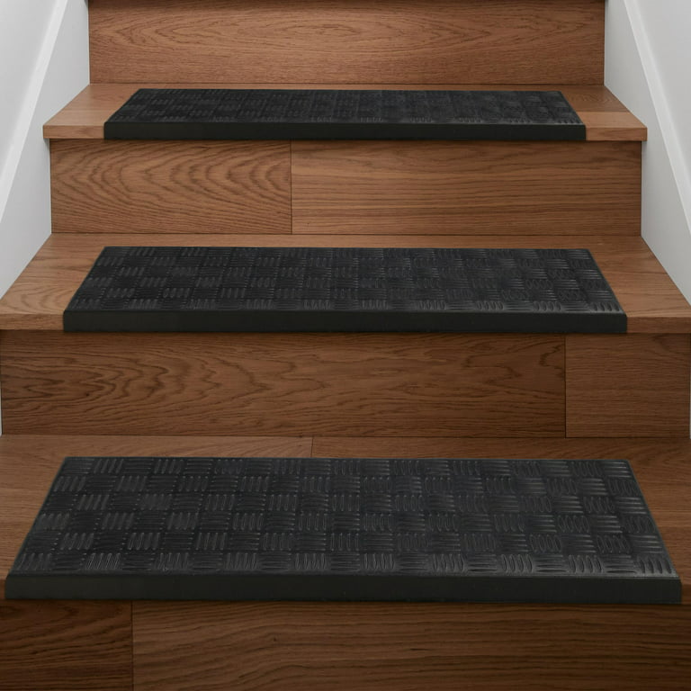 Outdoor Rubber Stair Treads - 4x24-inch Textured Non-Slip Mats for Staircase  - Heavy Duty Anti Skid Strips for Outside Use - 5 Black Rubber Treads per  Box with Screws and Washers Included