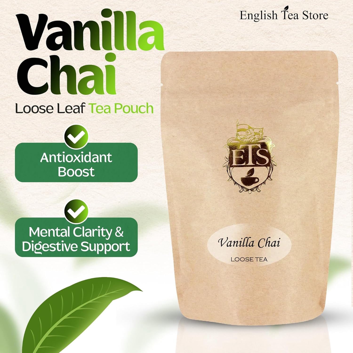 English Tea Store Vanilla Chai Tea - 16oz | Loose Leaf Black Tea with Cardamom Cinnamon, Ginger Cloves and Pepper | Rich Spiced Indian Chai with Sweet Vanilla | Brew Hot or Iced