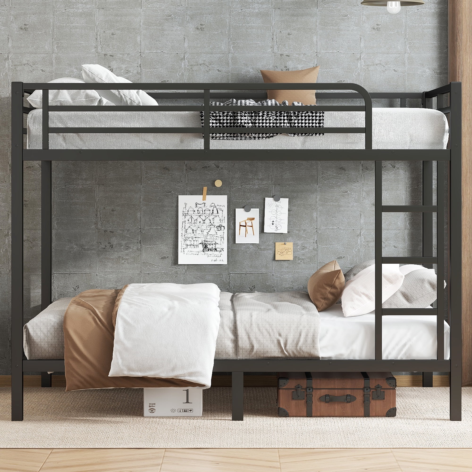 Leumius Full XL over Full XL Bunk Bed,Metal Bed Frame for Teens and Adults,Space-Saving/Noise Reduced/No Box Spring Needed, Black