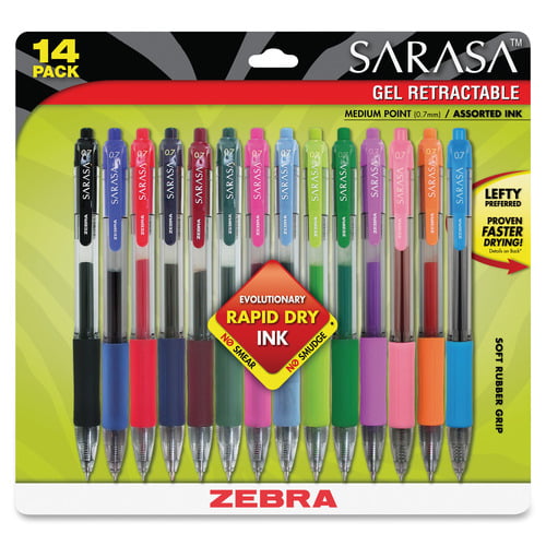Zebra SARASA dry X20 Retractable Gel Pen - Medium Pen Point - 0.7 mm Pen  Point Size - Retractable - Blue Gel-based Ink - Plastic Barrel - 14 / Pack  - R&A Office Supplies