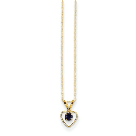 - 14k Yellow Gold 3mm Sapphire Heart Birthstone Chain Necklace Pendant Charm Kid Gifts For Women For Her