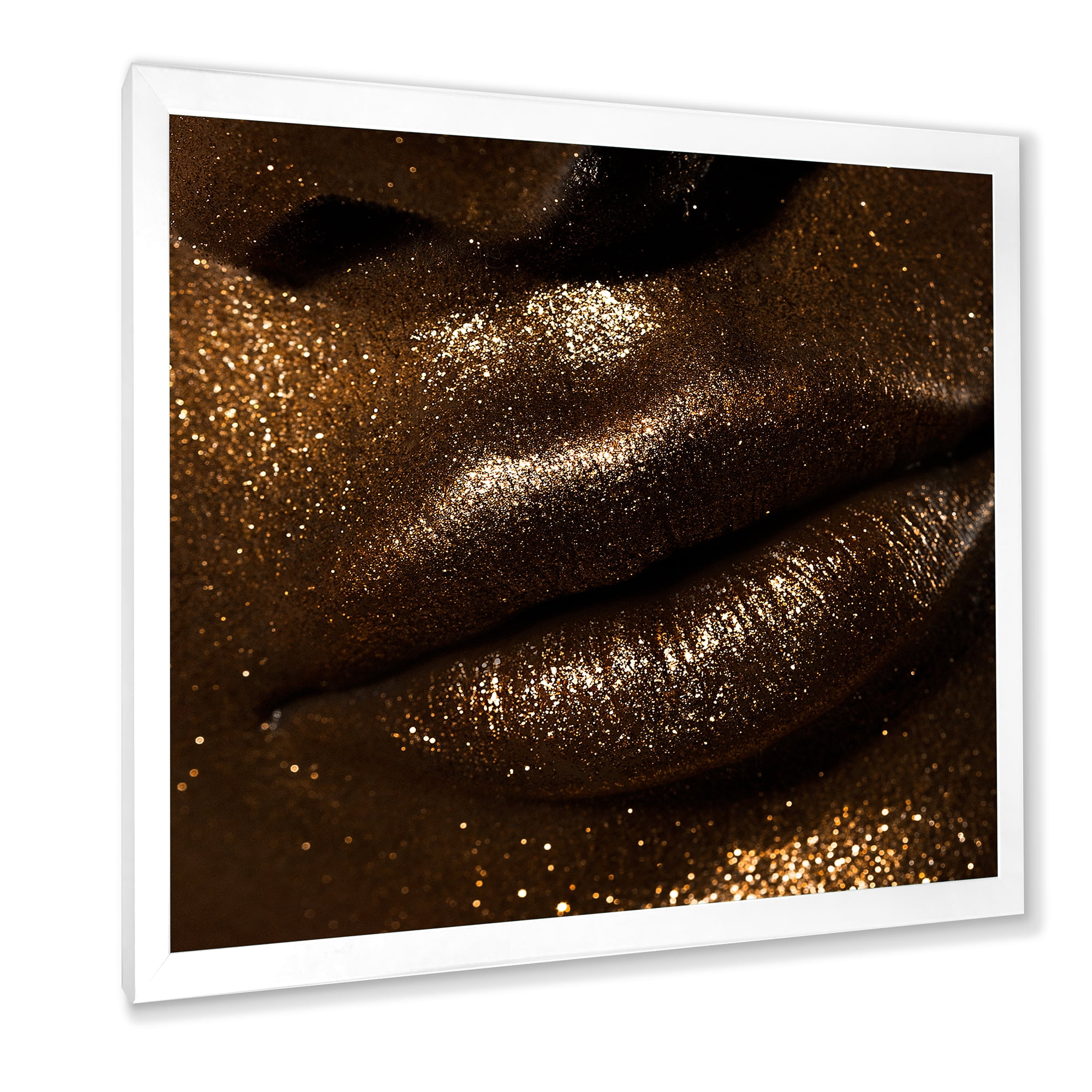 Designart 'Girl Lips With Glitter and Spangle' Modern Framed Art Print