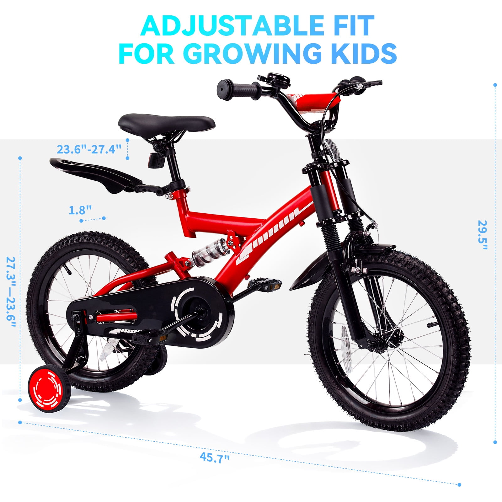 SUGIFT 16 Inch Kids Bike for Boys Girls Ages 4-7, Training Wheels, Handbrake and Bell, Red