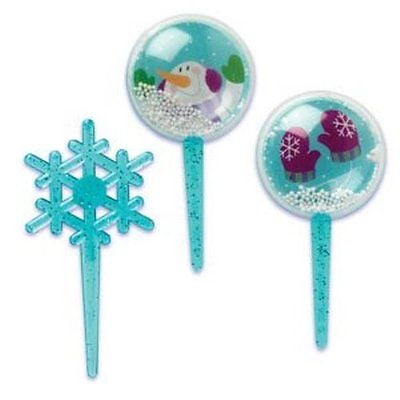 - Snowglobe and Snowflake Cupcake Picks - 12 Count - National Cake Supply