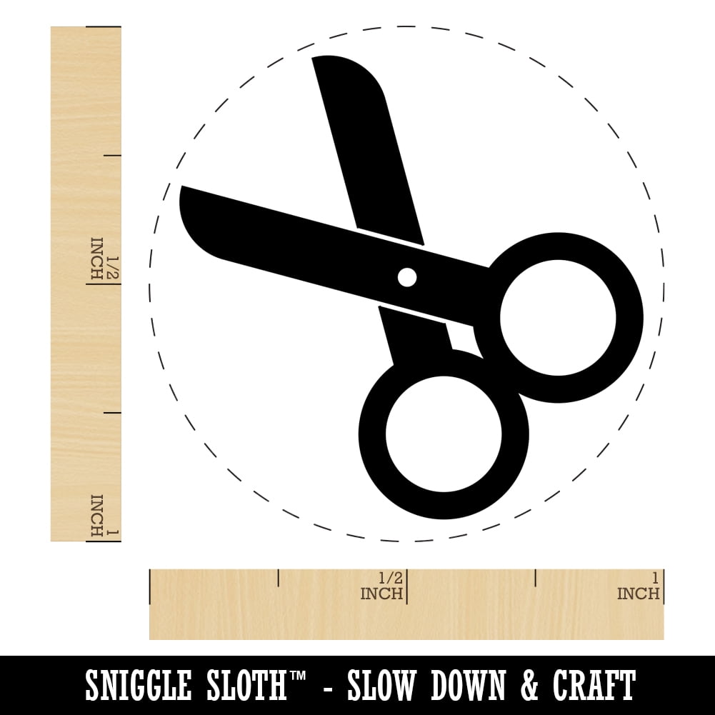 Scissors Symbol Self-Inking Rubber Stamp Ink Stamper - Green Ink - Medium 1 Inch