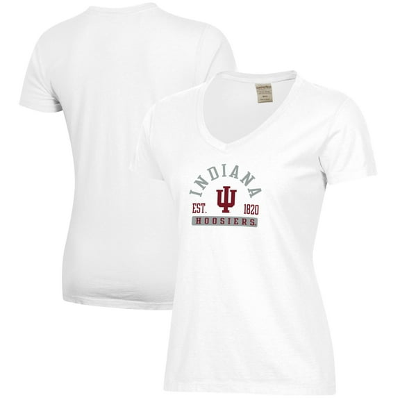 Women's White Indiana Hoosiers Arch Logo Comfort Wash V-Neck T-Shirt