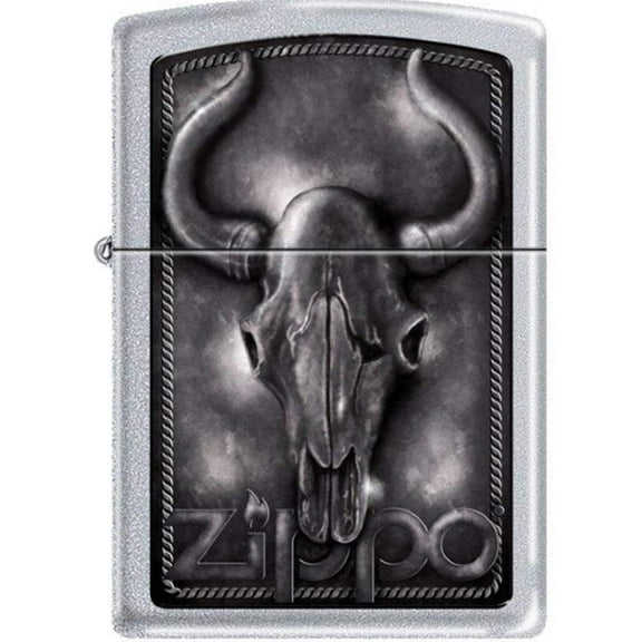 Zippo Lighter - Bull Skull Satin Chrome