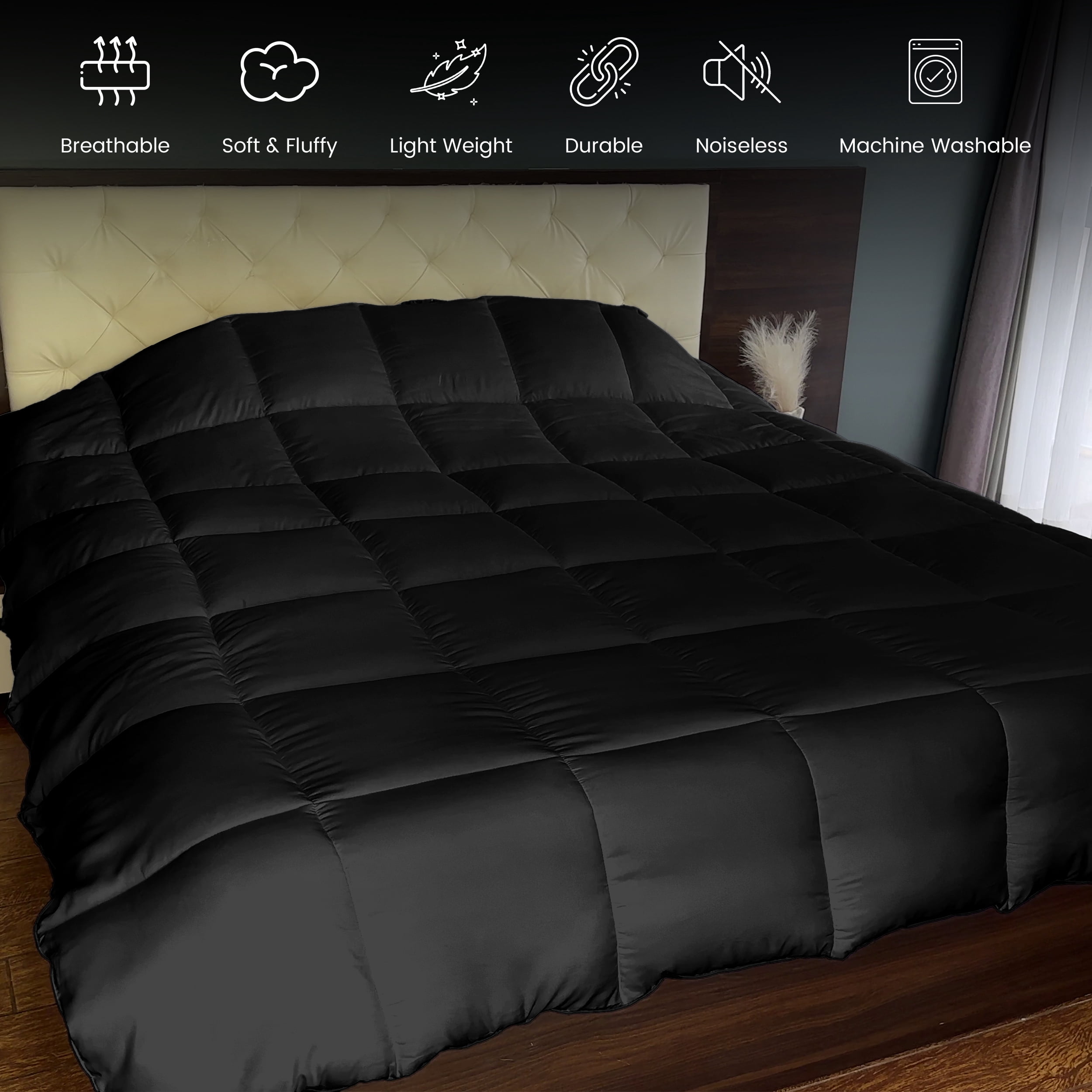 Lux Decor Collection Twin Comforter - Down Alternative Comforter & Duvet Insert - Single Comforter, Black