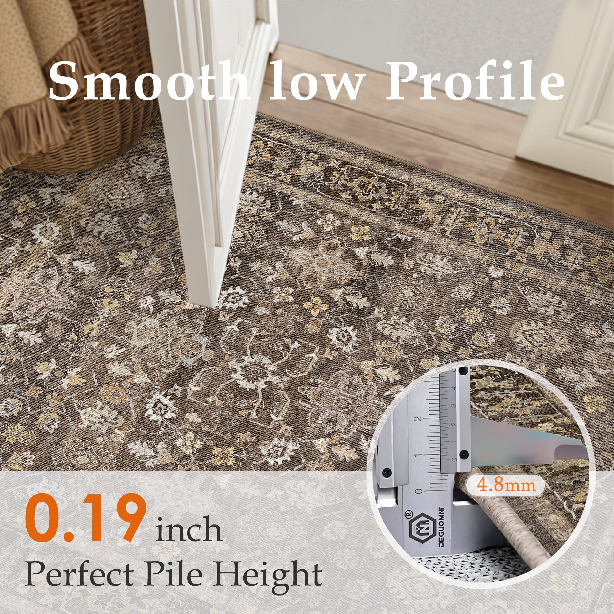 BERTHMEER 8'x10' Area Rugs for Living Room Large Vintage Brown Carpets for Bedroom Office Machine Washable Farmhouse Dining Room Oriental Rugs Non Slip Traditional Distressed Rugs