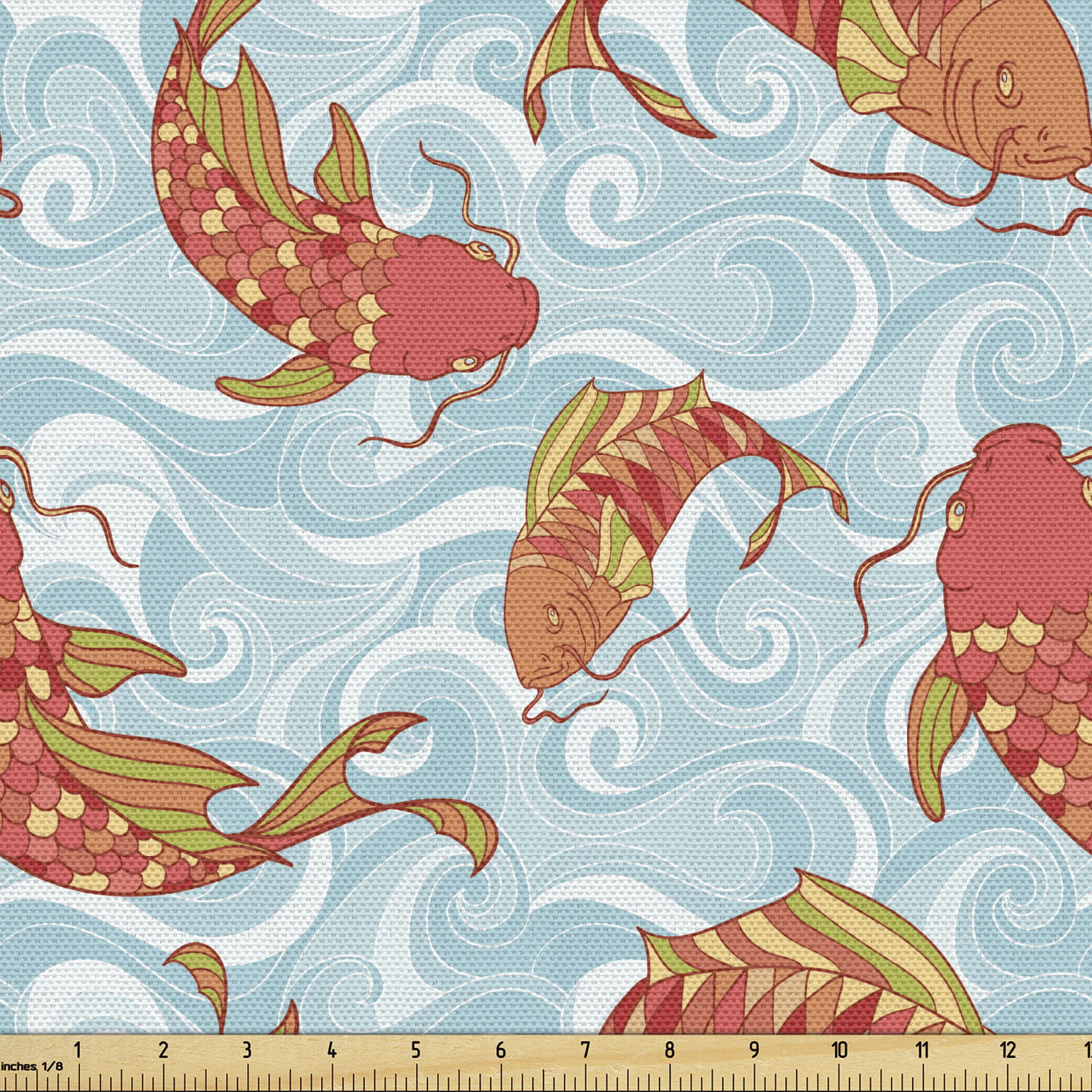 Japanese Cotton Fabric Fish Wave DIY Kimono Upholstery Curtain Vintage 100*150CM 