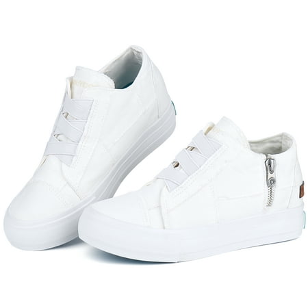 

JENN ARDOR Women Hidden Wedge Canvas Sneakers Slip on Flats Shoes Walking Shoes with Side Zipper White Size 9.5