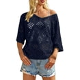 thumbnail image 2 of Women's Beige Crochet Top with V Neck Summer Crochet Long Sleeve Sexy Tops Cover Cruise Outfit, 2 of 5