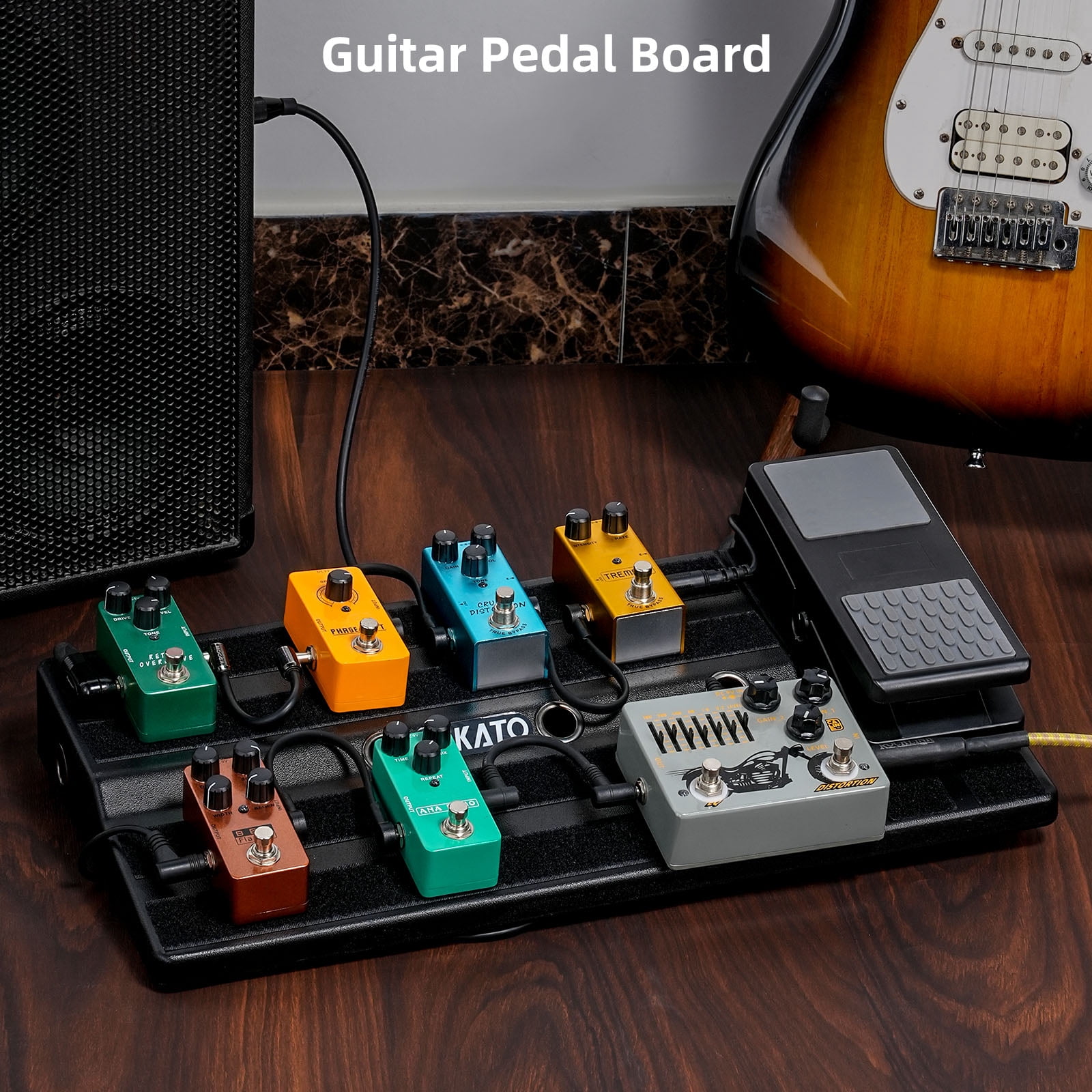 LEKATO Guitar Pedal Board 19.7''x10''x2.4" Large Capacity Guitar Pedalboards with Built-in Power Supply Room with Carry Bag and Mounting Tape