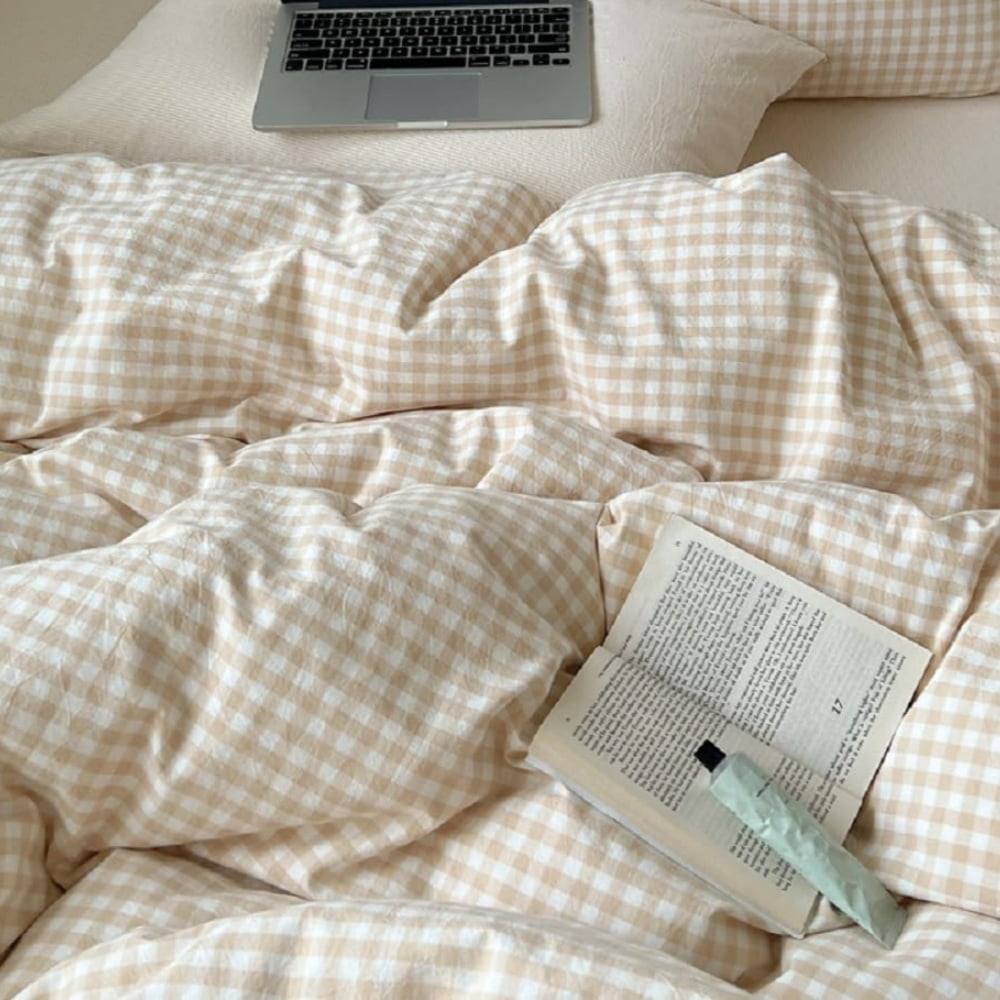 JOLUSERE Soft Beige White Plaid Comforter Twin Sets, 2 Pieces Breathable Plaid Buffalo Checkered Comforter for All Season